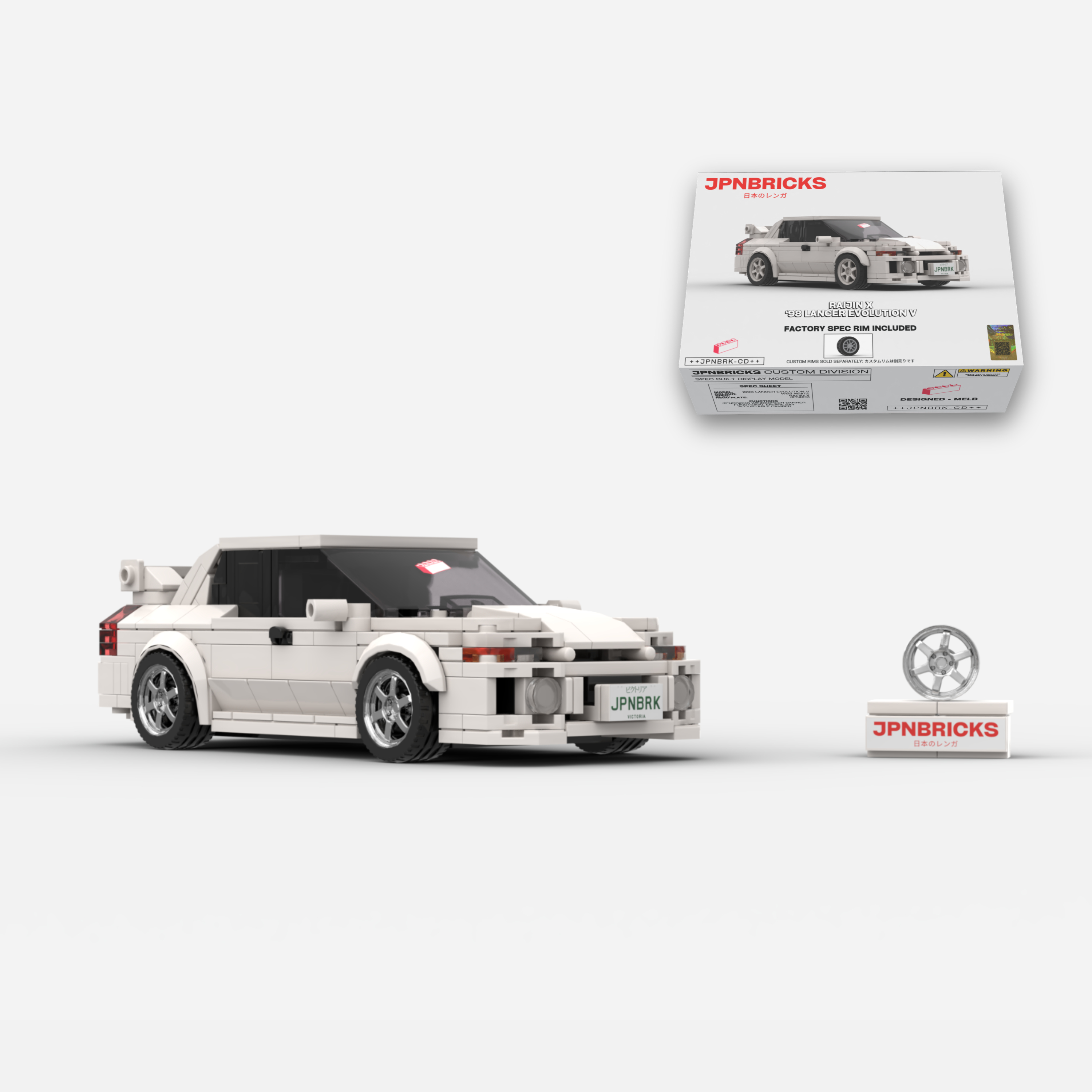 1998 Lancer Evolution V | W83 White | JPNBRICKS Brick Car Model