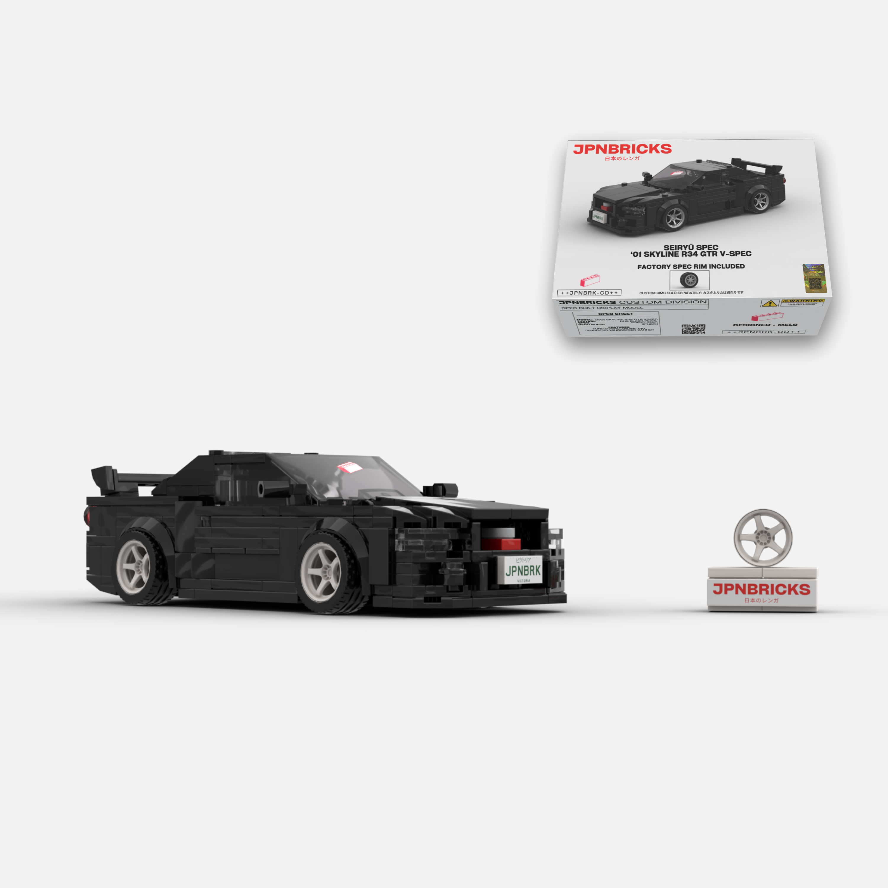 2001 Skyline R34 GT-R V-Spec II KH3 Black Brick Car Model Kit