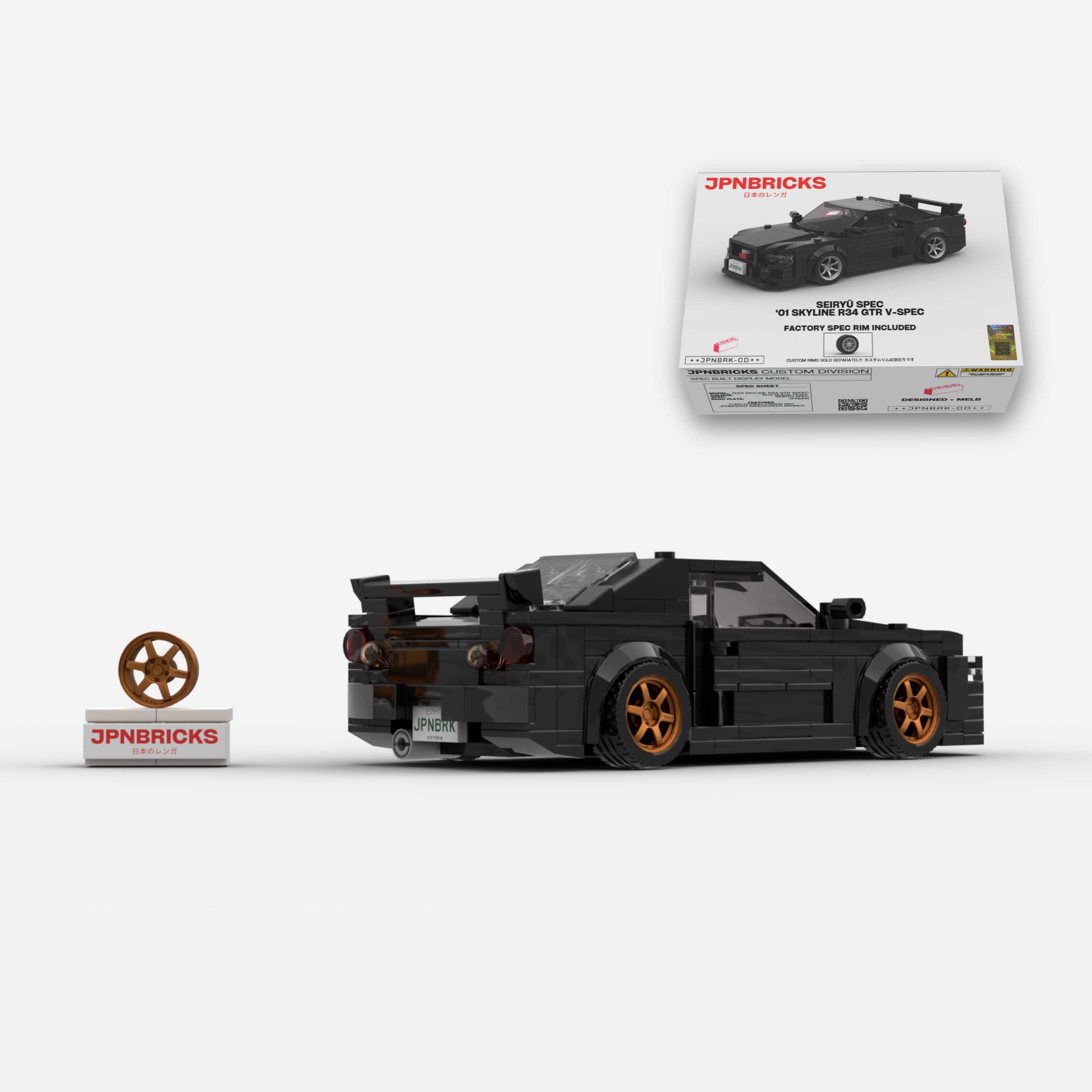 2001 Skyline R34 GT-R V-Spec II KH3 Black Brick Car Model Kit