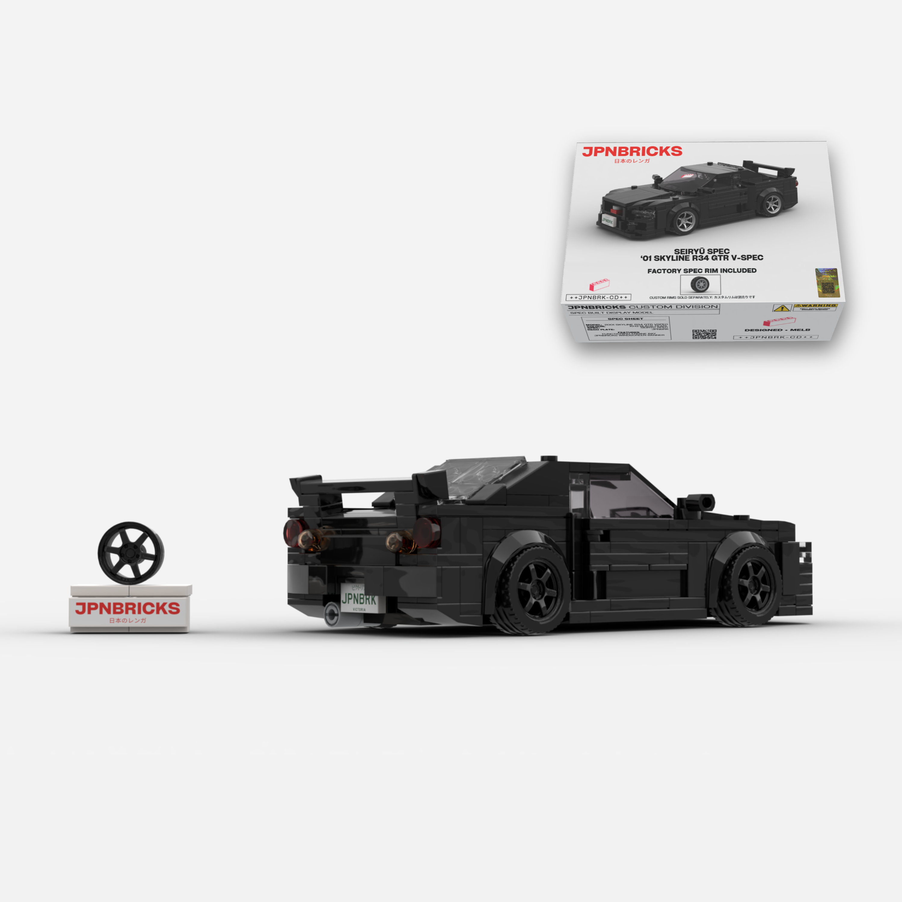 2001 Skyline R34 GT-R V-Spec II KH3 Black Brick Car Model Kit
