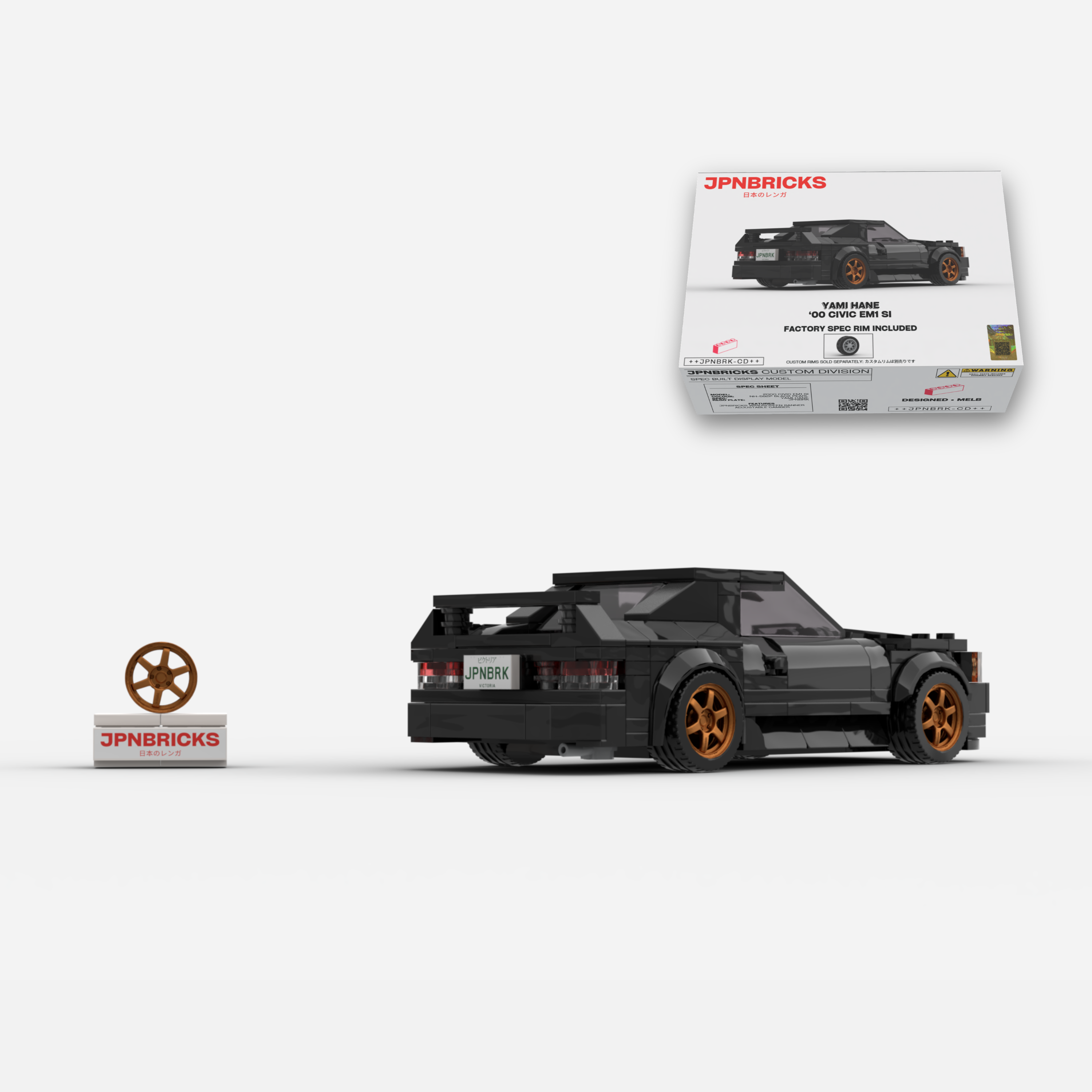 2000 Civic EM1 Si Coupe NH-592P Black Brick Car Model Kit