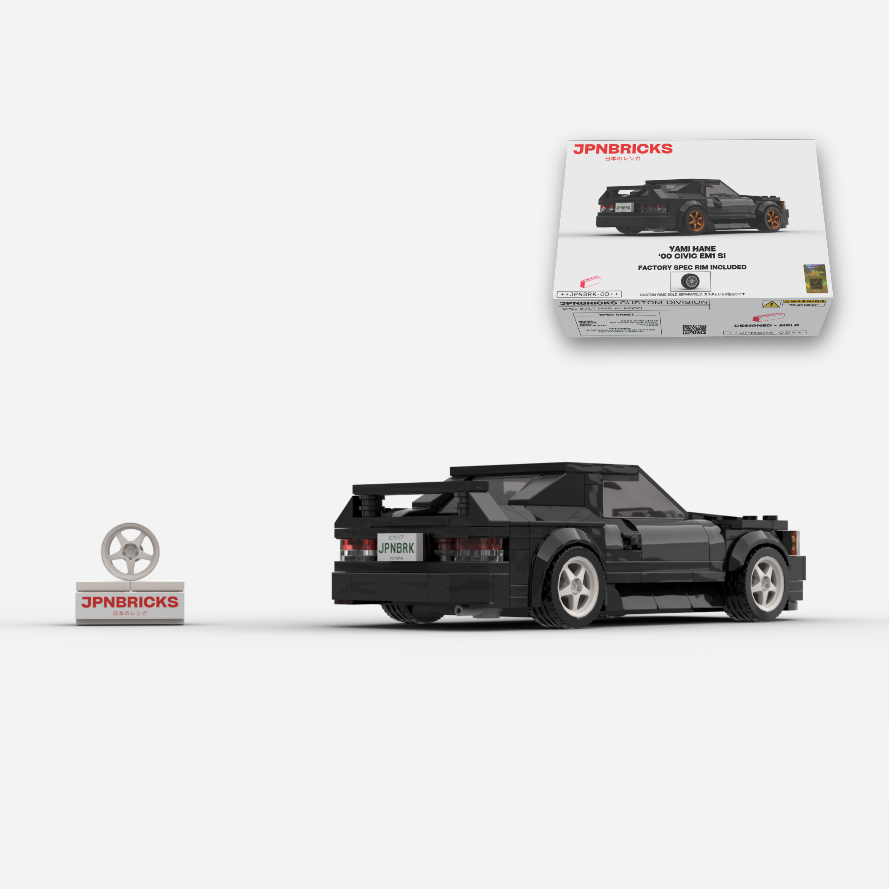 2000 Civic EM1 Si Coupe NH-592P Black Brick Car Model Kit