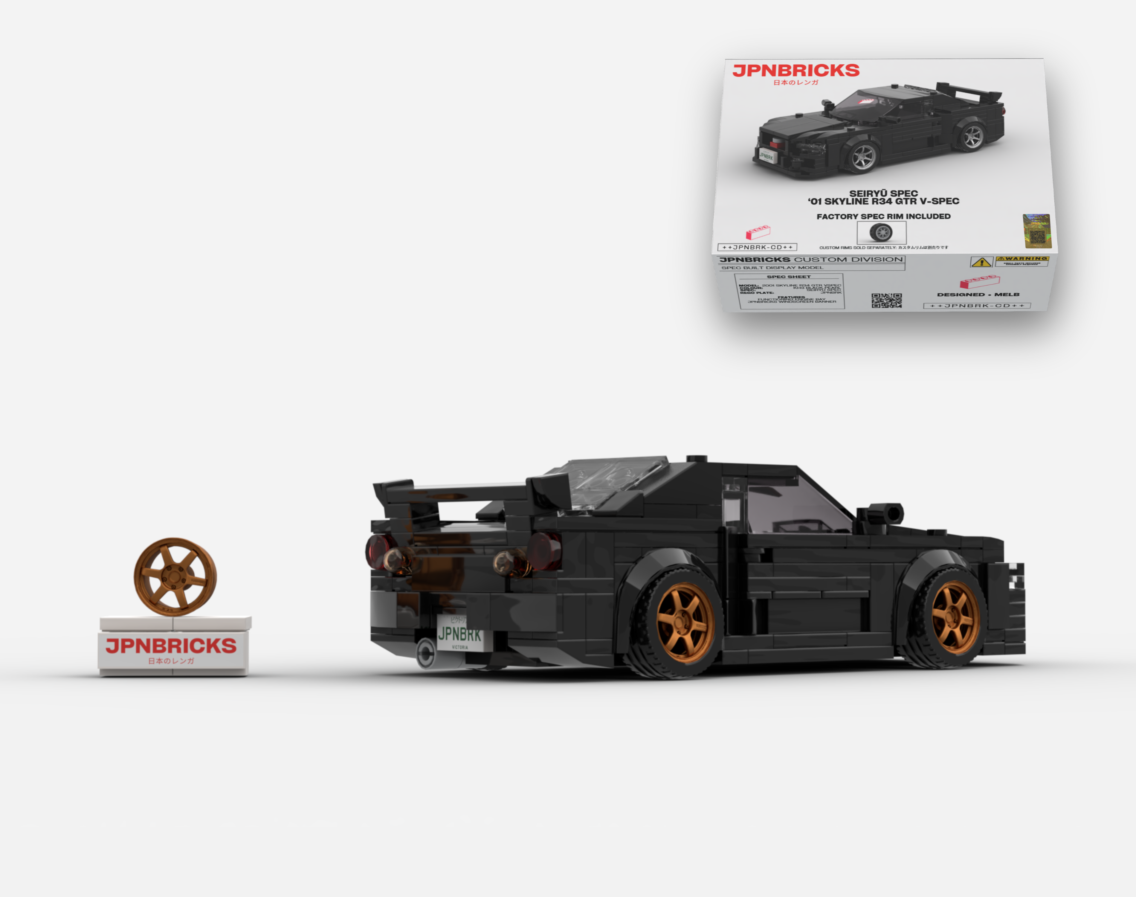 2001 SKYLINE R34 GTR V-SPEC II KH3 BLACK BRICK CAR MODEL KIT