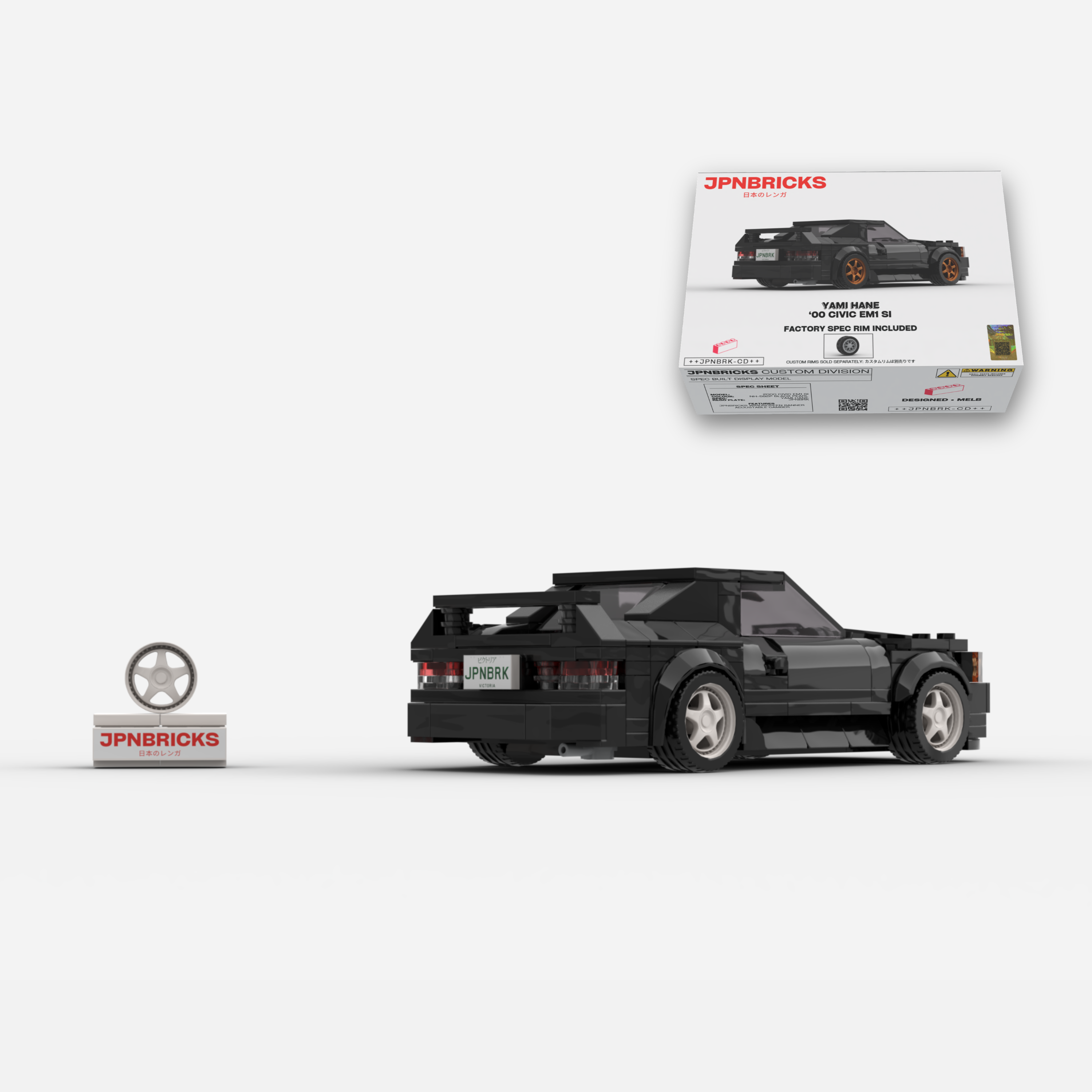 2000 Civic EM1 Si Coupe NH-592P Black Brick Car Model Kit