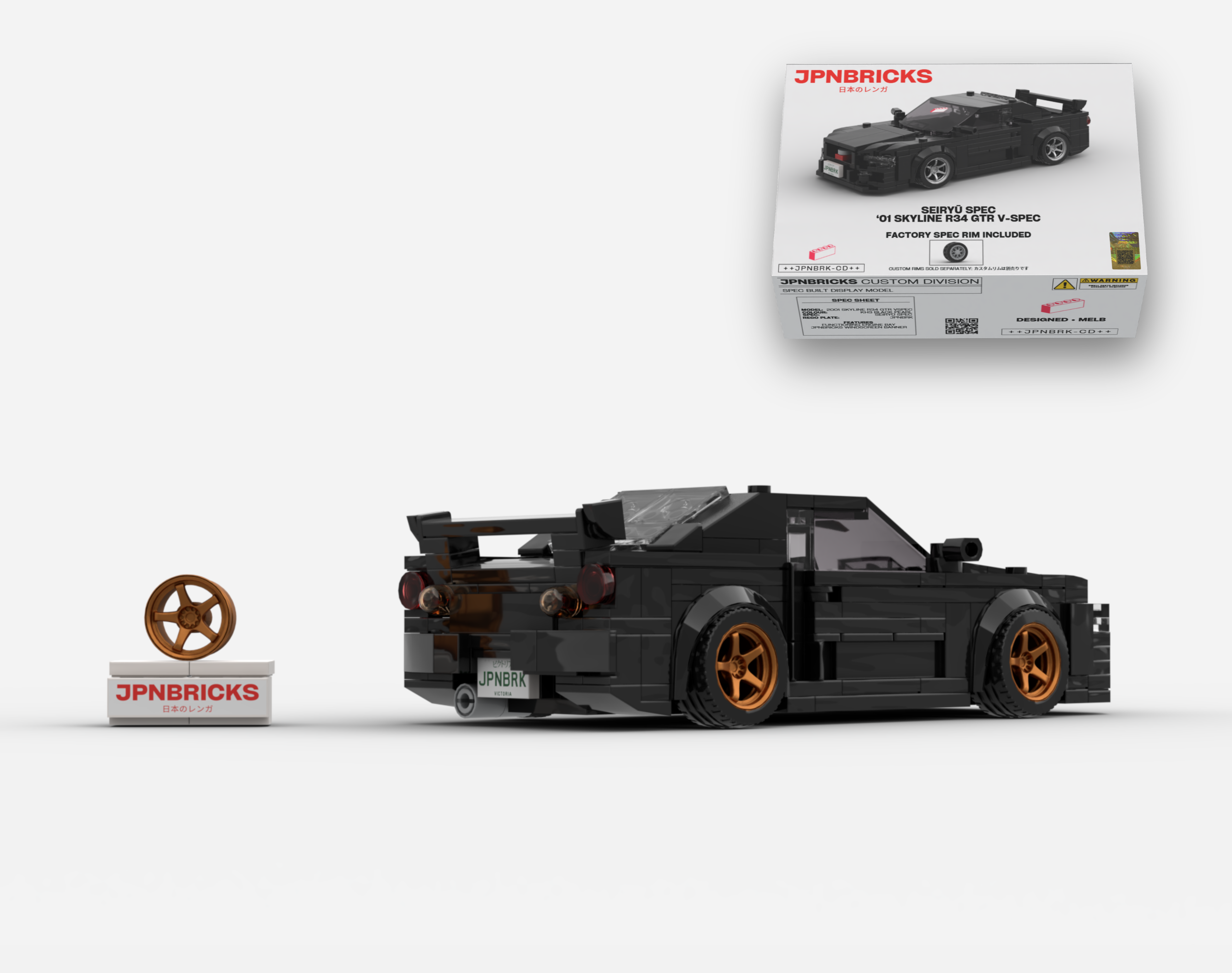2001 SKYLINE R34 GTR V-SPEC II KH3 BLACK BRICK CAR MODEL KIT