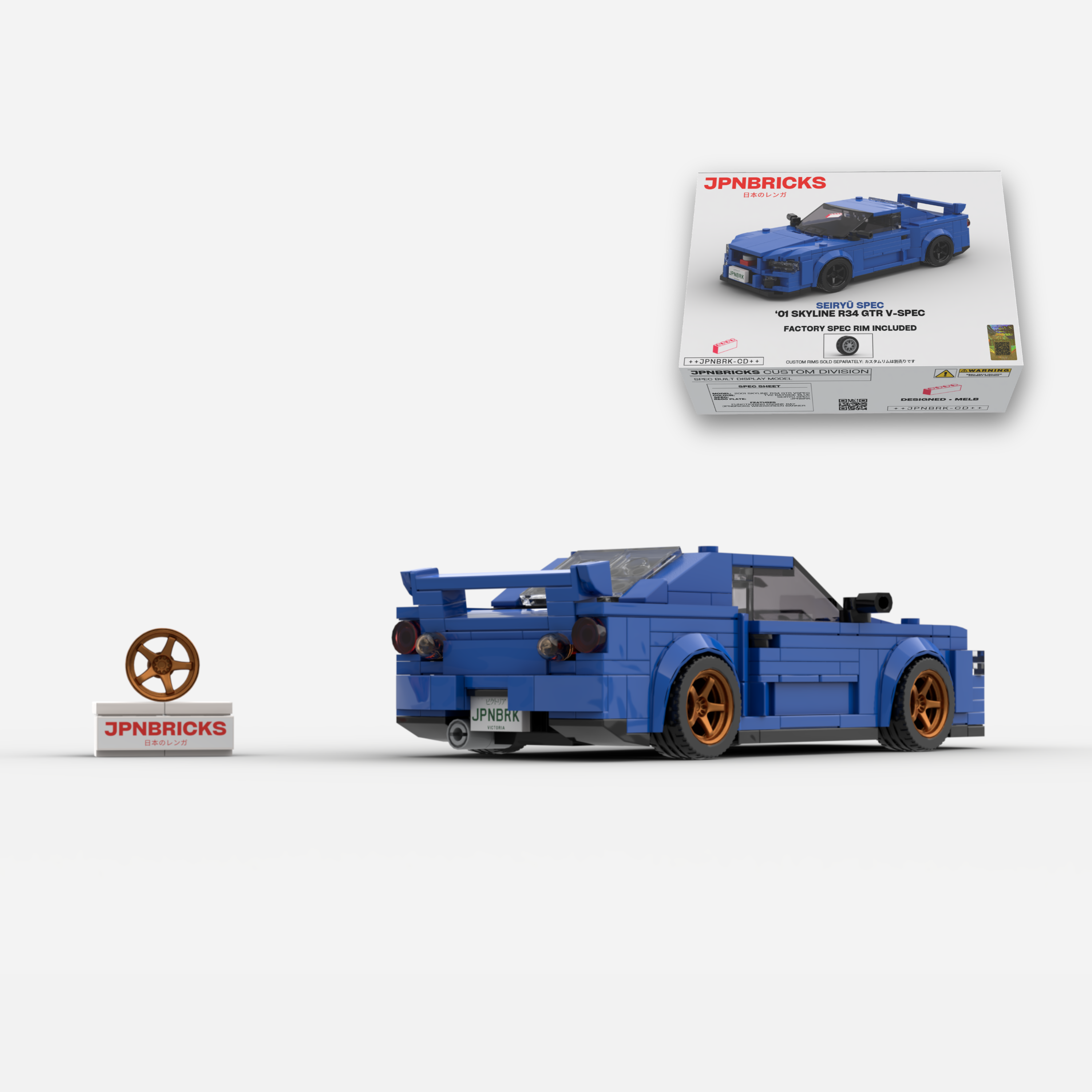 2001 Skyline R34 GT-R V-Spec II TV2 Bayside Blue Brick Car Model Kit