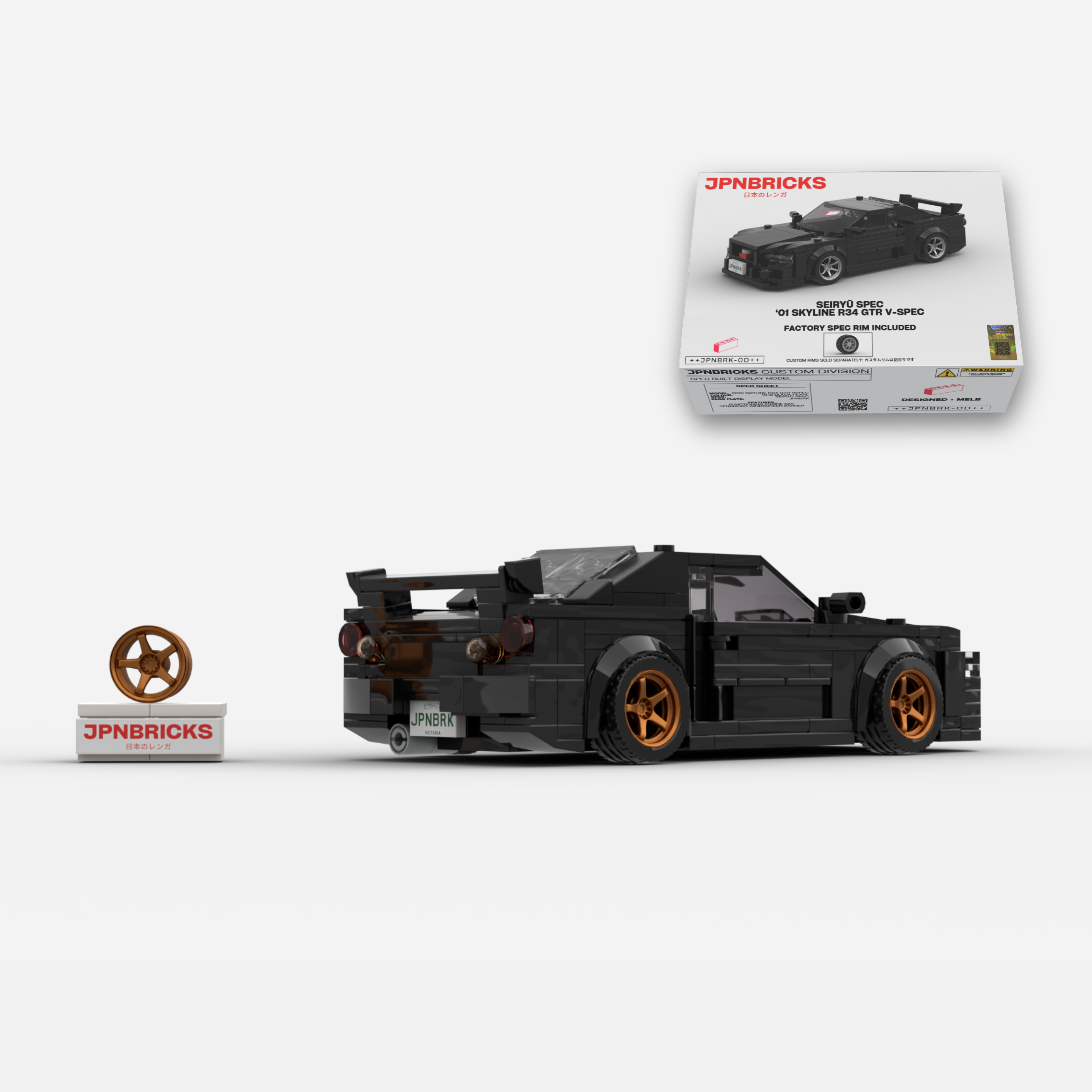 2001 Skyline R34 GT-R V-Spec II KH3 Black Brick Car Model Kit