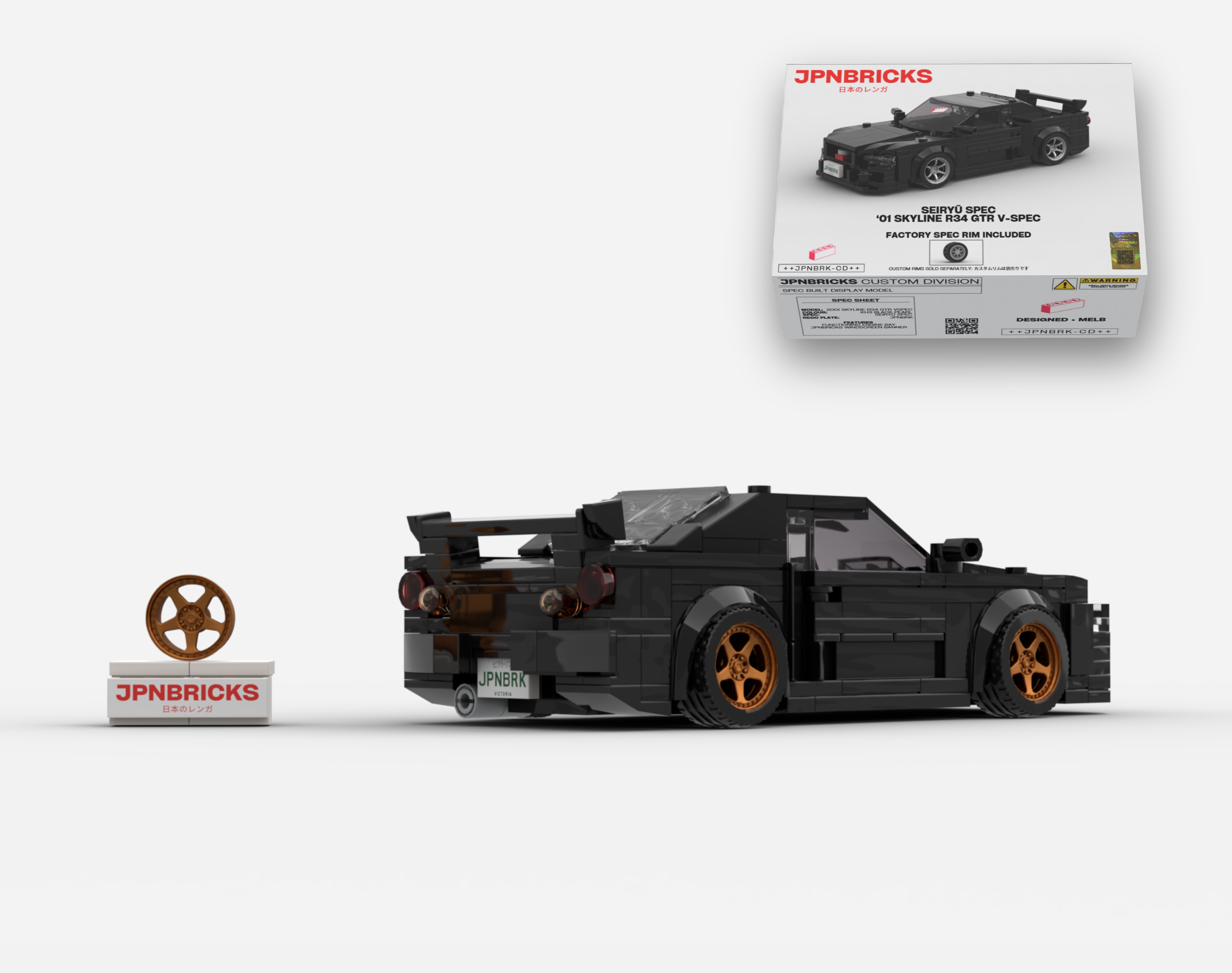 2001 SKYLINE R34 GTR V-SPEC II KH3 BLACK BRICK CAR MODEL KIT