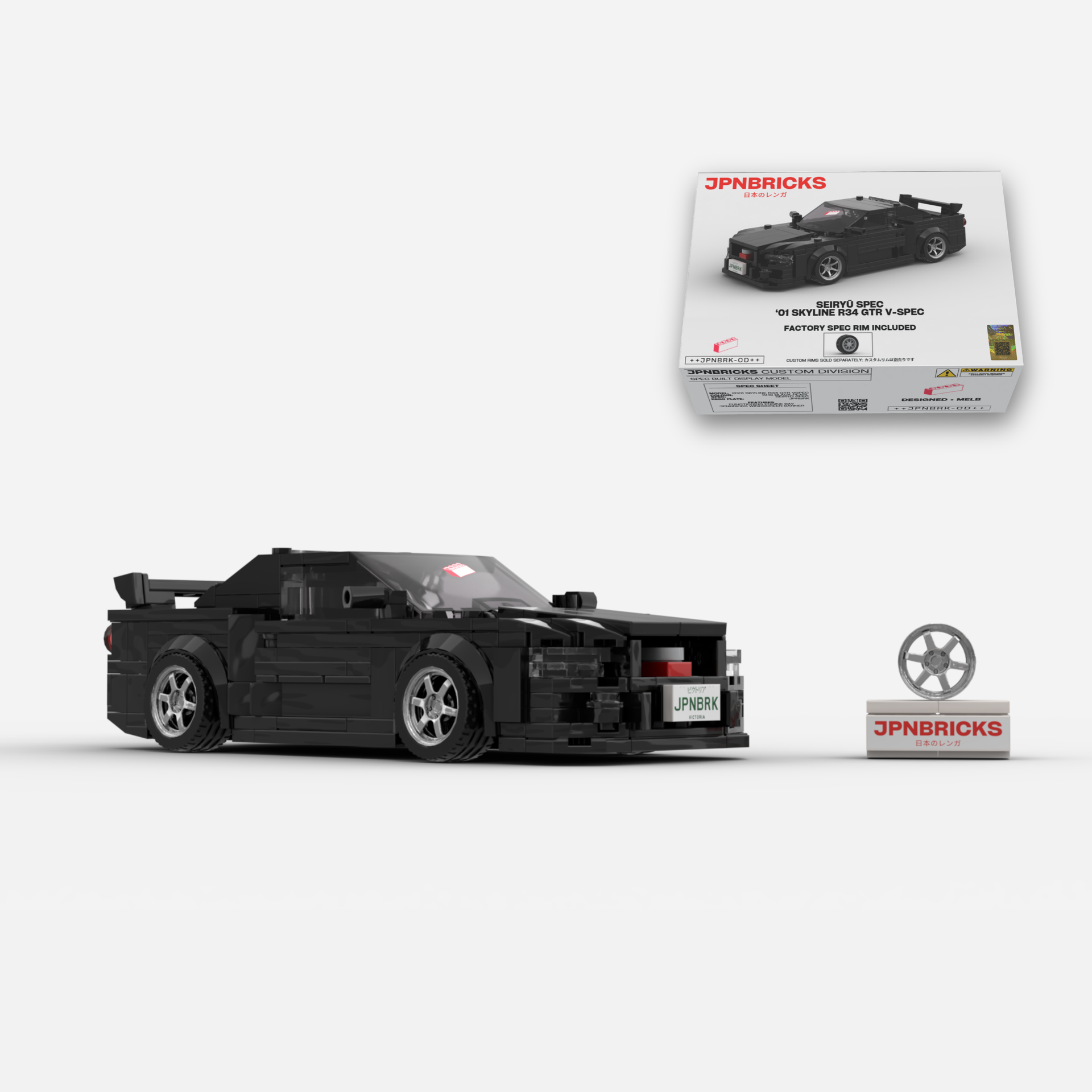 2001 Skyline R34 GT-R V-Spec II | KH3 Black | JPNBRICKS Brick Car