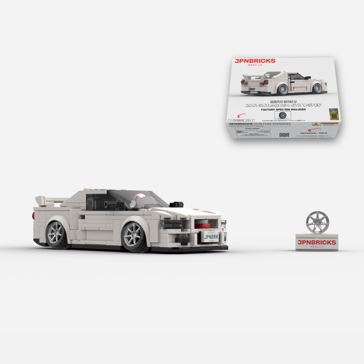[PRE-ORDER] 2001 Skyline R34 GT-R V-Spec II QM1 White Brick Car Model Kit